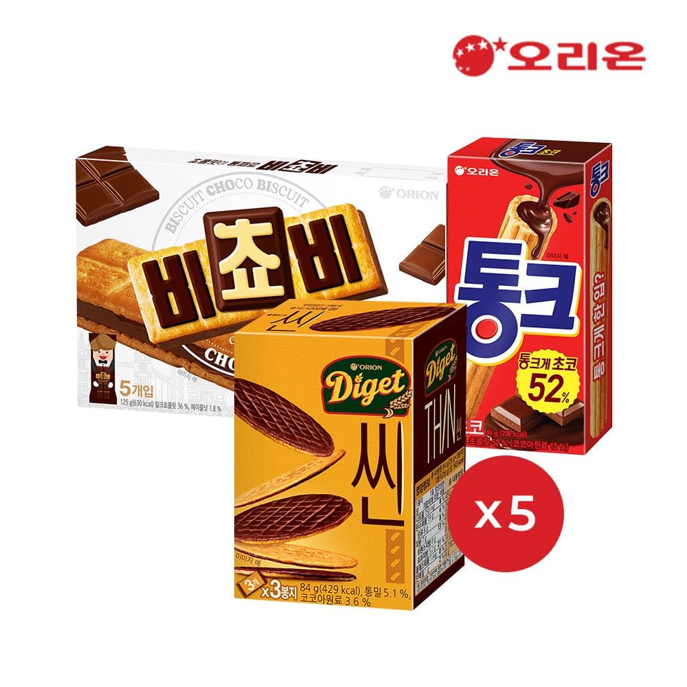 오리온 비쵸비(125g)x5개+통크(45g)x5개+다이제씬(84g)x5개