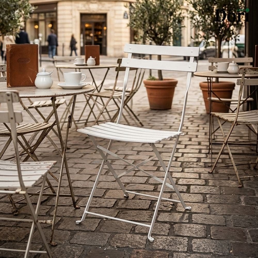 도리퍼니처 뉴욕 접의자 (2가지 색상) / 철제 접이식 카페 식탁 테라스 식당 테이블 의자 화이트