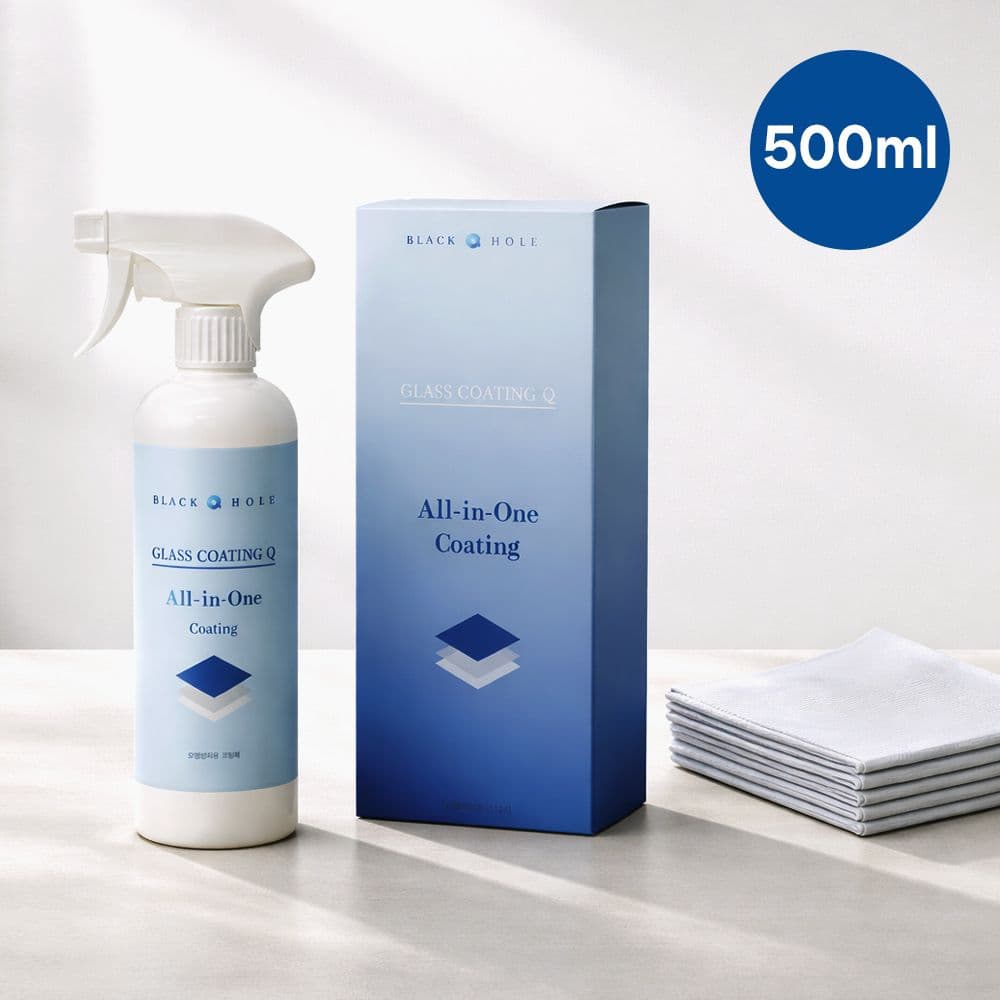 블랙홀 글라스 코팅큐 500ml+올인원타올 2장 유리막 물때제거 세정제 광택 발수코팅제