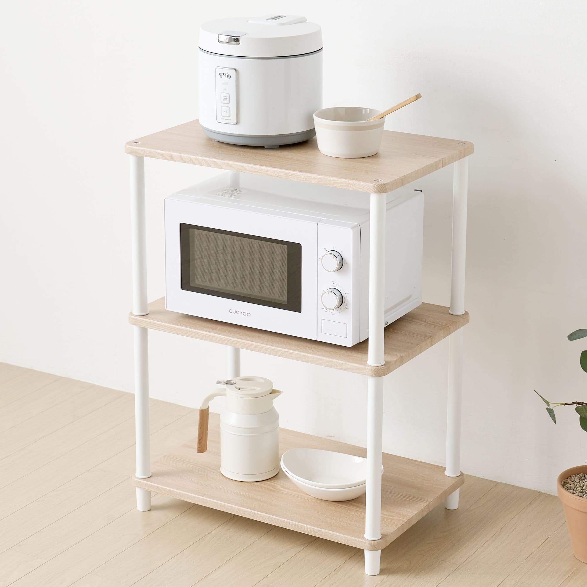 가구레시피 [단하루 5500원 쿠폰!] 조립식 시그니처 진열장형 3단 렌지대수납장 주방선반 밥솥렌지대 - 최저가 26,600원