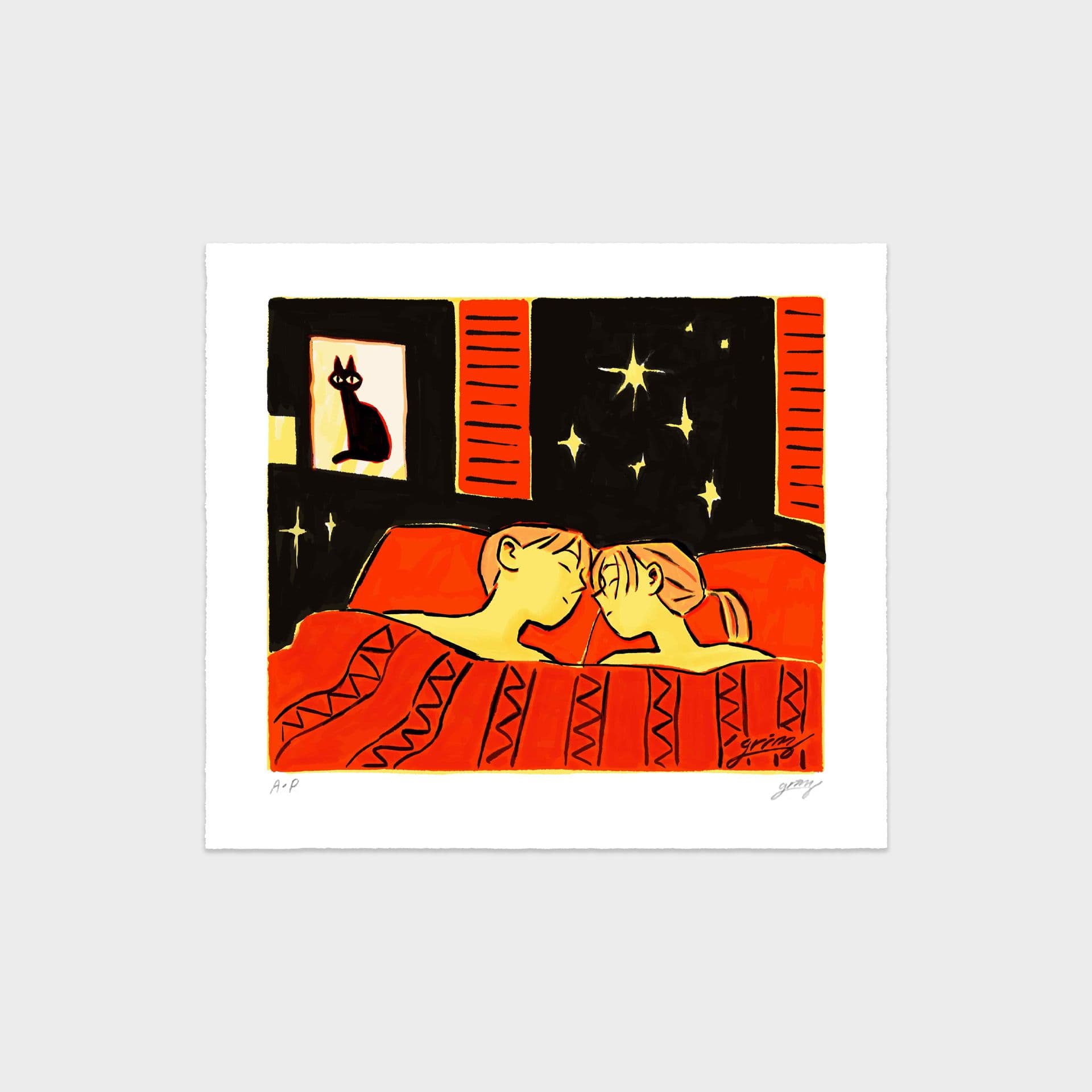 가현아트 GahyunArt 그림비 Grimb 얼어붙은 세상에서 찾은 온기 / 실크스크린 판화 작품 일러스트 그림 액자