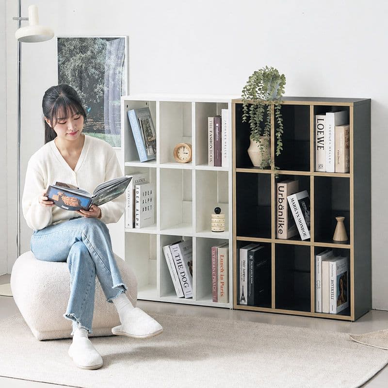 e스마트 리네 책꽂이책장 블랙 전면 3단책장