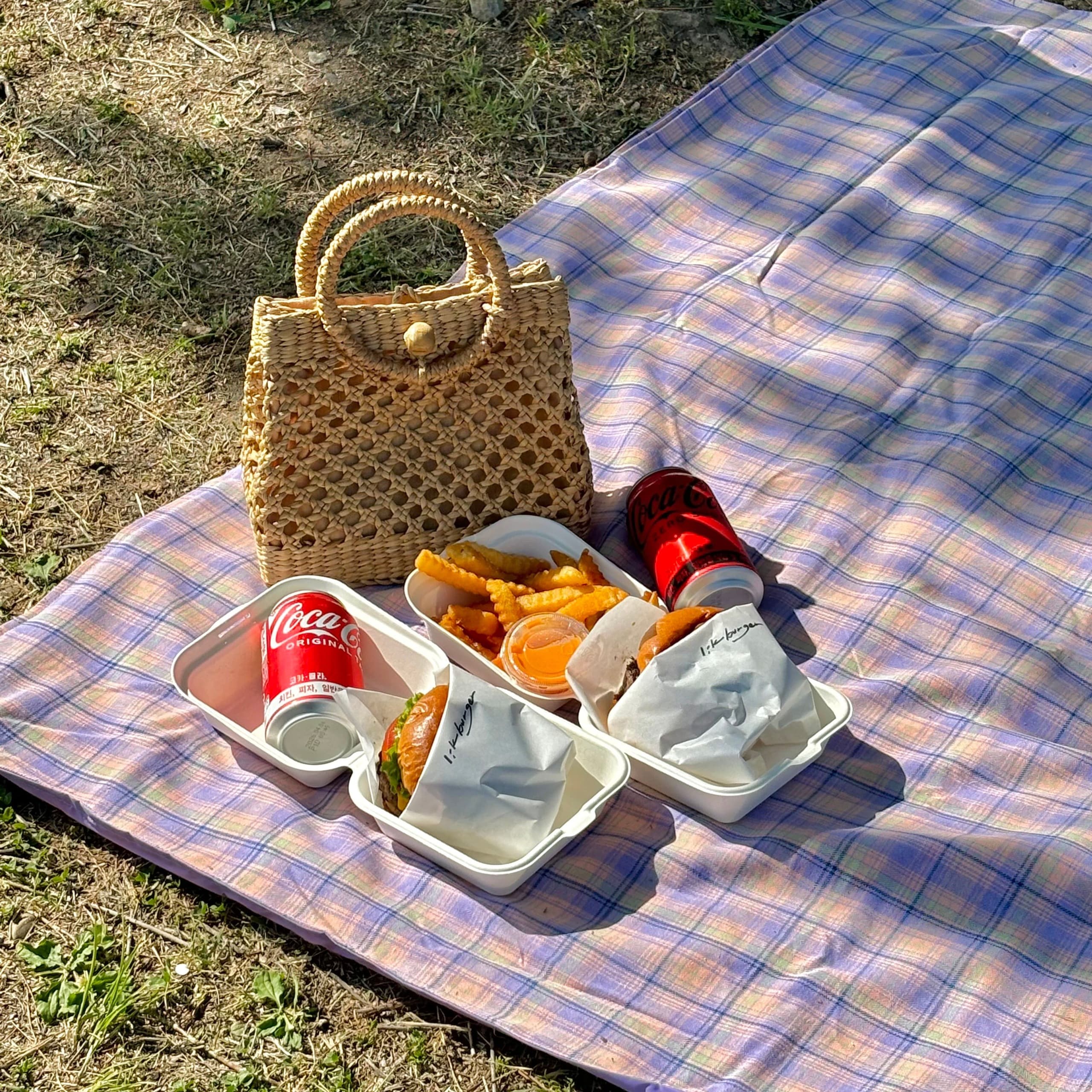 그리고낭만 blueberry check picnic mat 감성 방수 대형 돗자리 체크