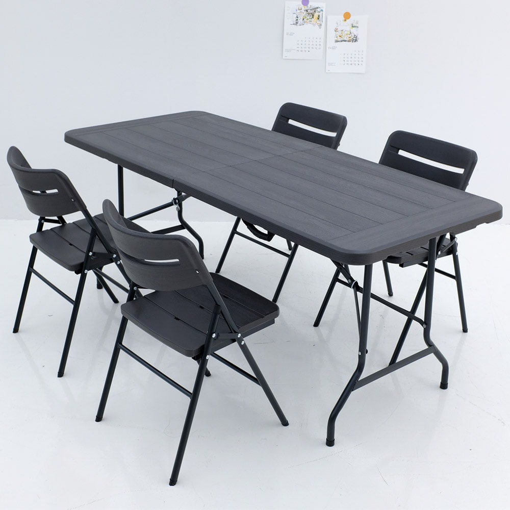 오에이데스크 프리미엄 브로몰딩 테이블 1800 접이식 우드무늬 4인세트 - 최저가 199,000원