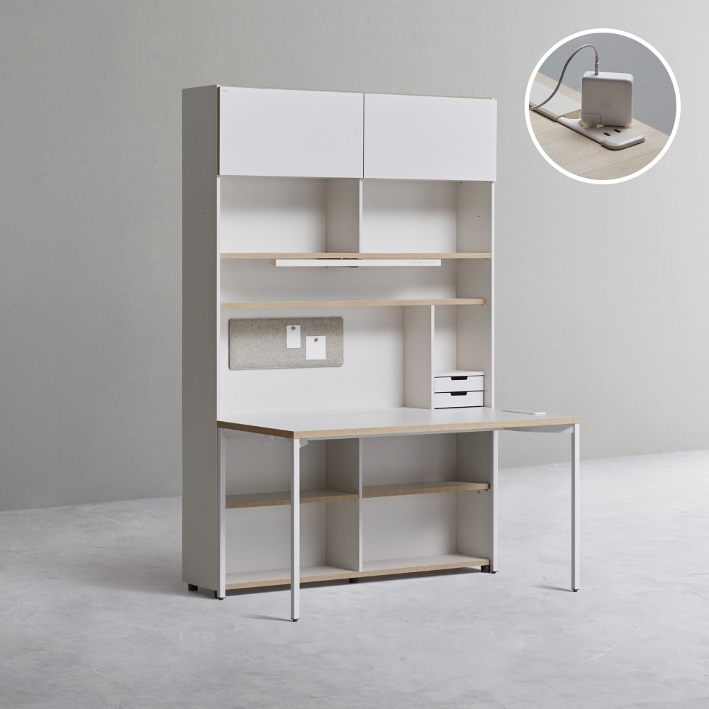 데스커 [데스커] 1400폭 6단 콘센트형 책상세트 (조명,도어포함) - 최저가 773,000원