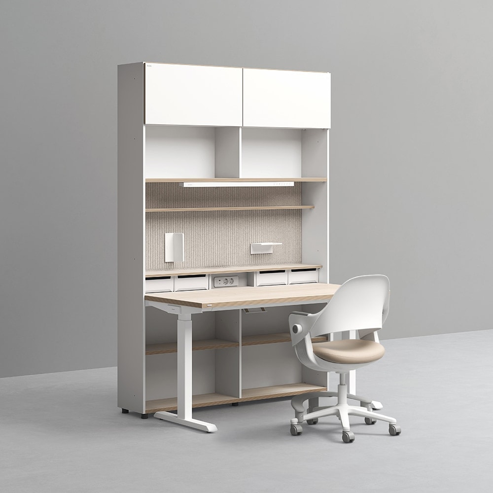 데스커 1400폭 6단 모션 멀티책상세트(조명+도어형) + 링고/올라운드/아이블 의자 - 최저가 1,468,000원