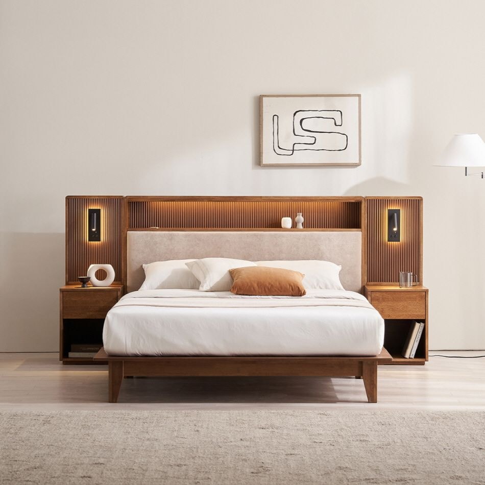리베이라 레이 원목호텔침대 호텔식템바보드 침대프레임 LED조명침대 퀸&킹 라지킹 - 최저가 495,000원