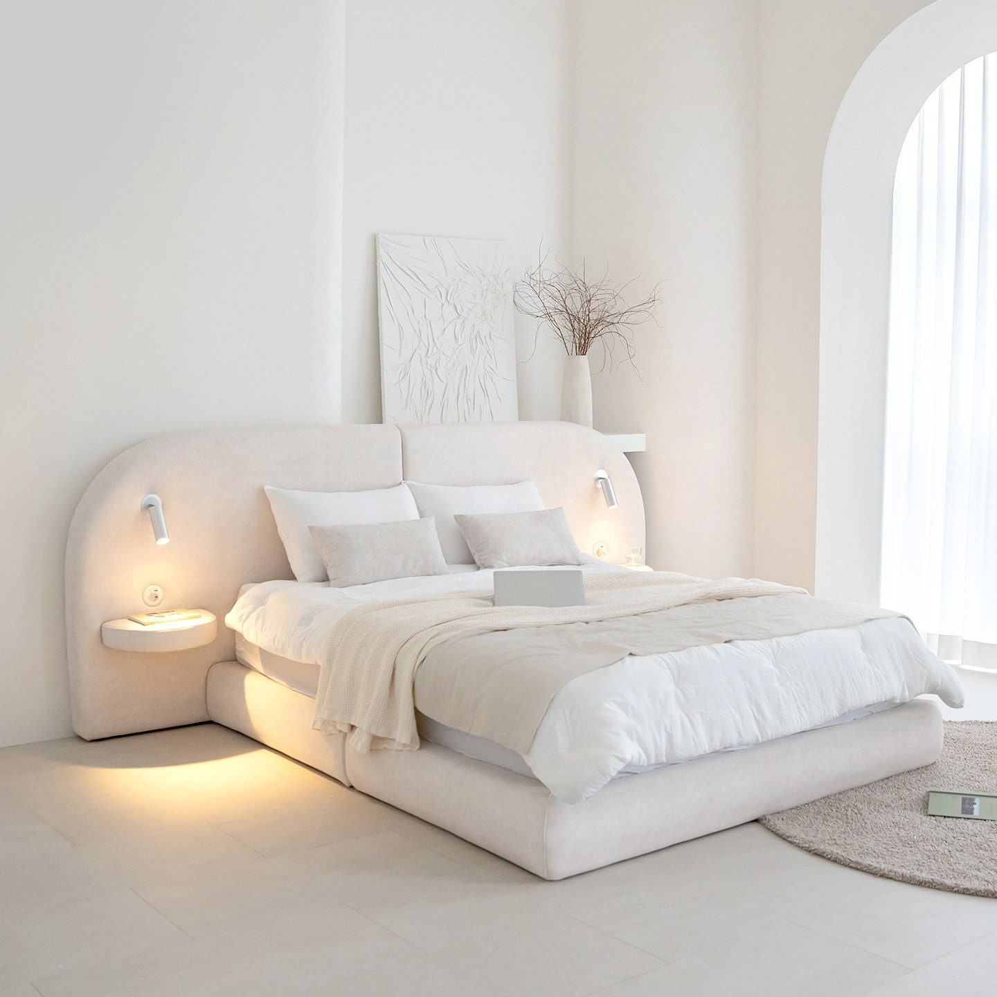 데일리리빙 플로어 조야패브릭 호텔식 조명 침대프레임 - 최저가 389,000원