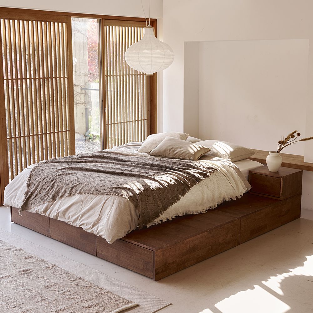 썸앤데코 아렌델 고무나무 원목 스퀘어 침대 - 최저가 405,000원