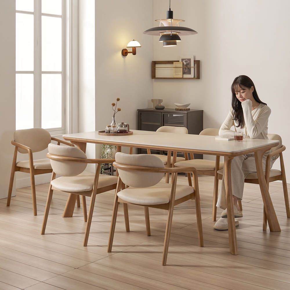 보니애가구 하모니 6인용 원목 포세린 세라믹 식탁 세트 2000 체어형(의자6) - 최저가 752,400원