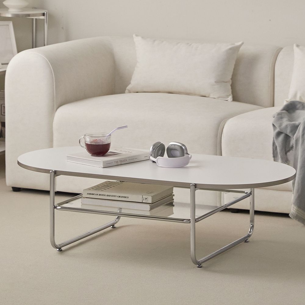 퍼니코 오프 타원 2단 강화유리 거실 소파 테이블 1000/1200 2colors - 최저가 56,905원