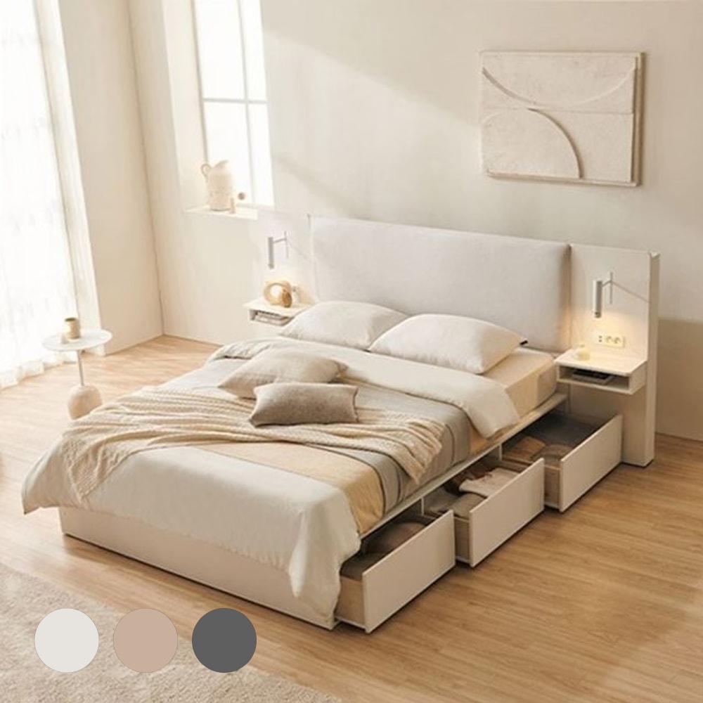 삼익가구 델루나 LED 프리미엄 수납 호텔 침대 프레임 (매트선택) SS/Q/LK - 최저가 359,000원