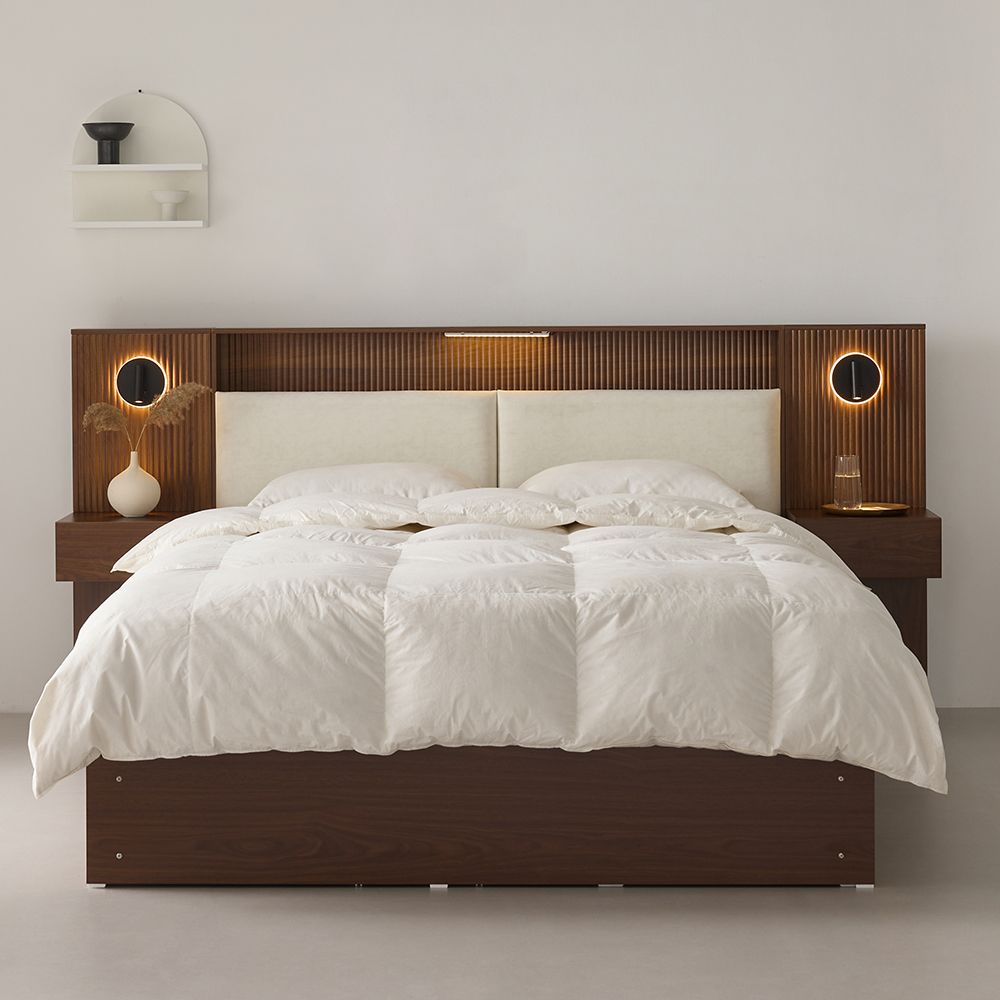 인디우드 우디 LED 조명 수납 갤럭시 템바보드 호텔 침대 프레임 - 최저가 369,000원