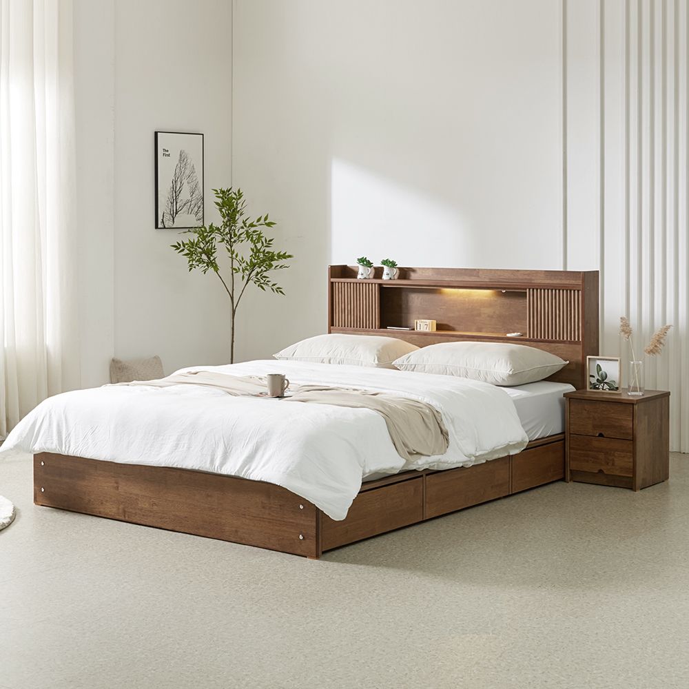 성수리빙 엘린 템바보드LED 서랍형 수납 원목 침대 프레임 매트리스 S/SS/Q - 최저가 295,000원