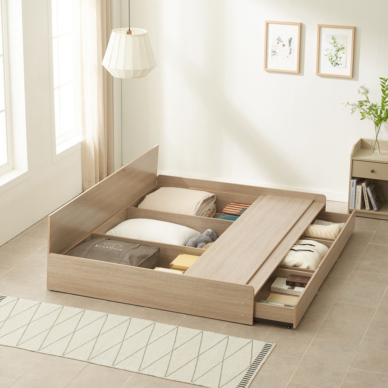 하포스침대 미니피스 무헤드 3단 멀티 서랍형 침대 - 최저가 90,954원