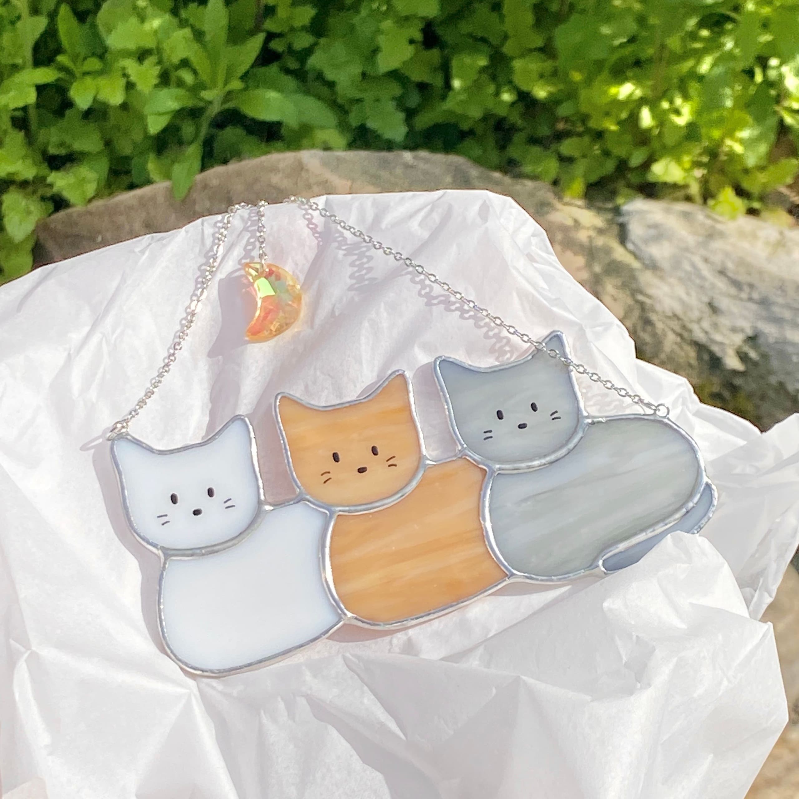 유리공예 스테인드글라스 고양이 세마리 썬캐쳐 가격 비교 율 유리작업실 유리공예 스테인드글라스 고양이 세마리 썬캐쳐