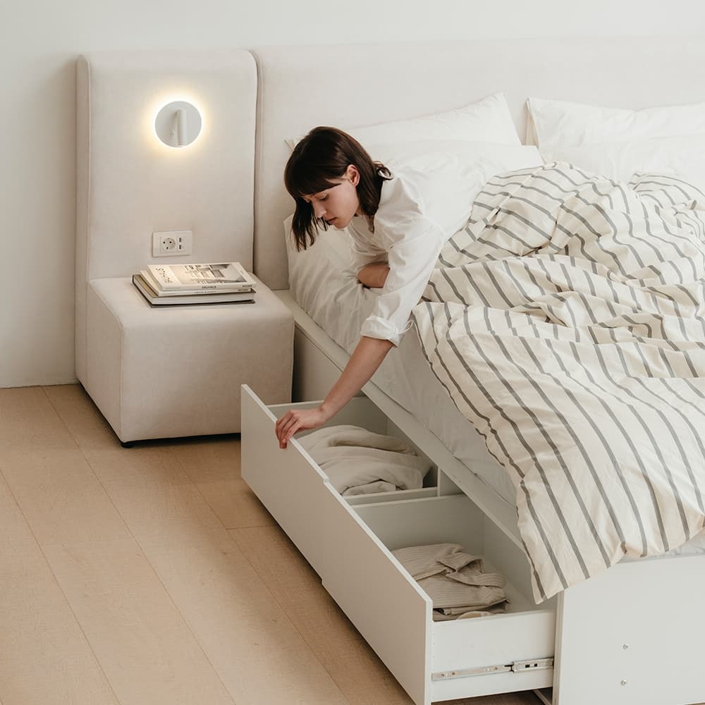 호텔 아뜰리에 LED 패브릭 빅서랍 수납침대 프레임 SS/Q/K/LK 가격 비교 먼데이하우스 호텔 아뜰리에 LED 패브릭 빅서랍 수납침대 프레임 SS/Q/K/LK